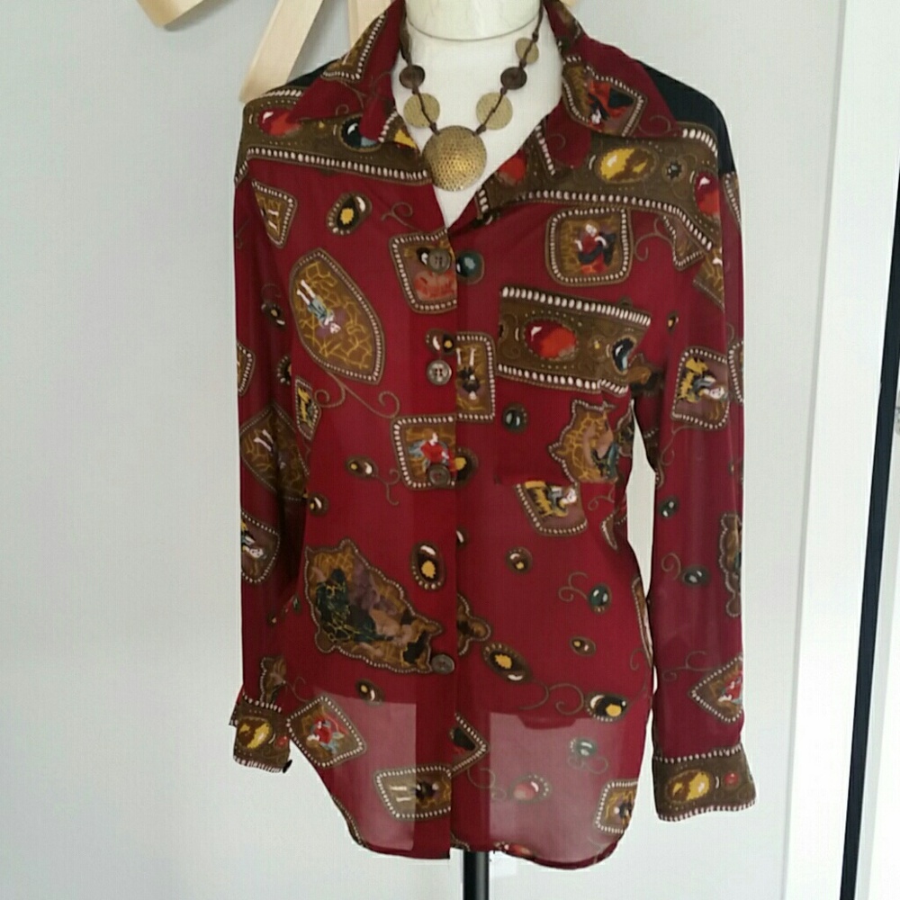 NICOLA Burgundy Geometric Blouse